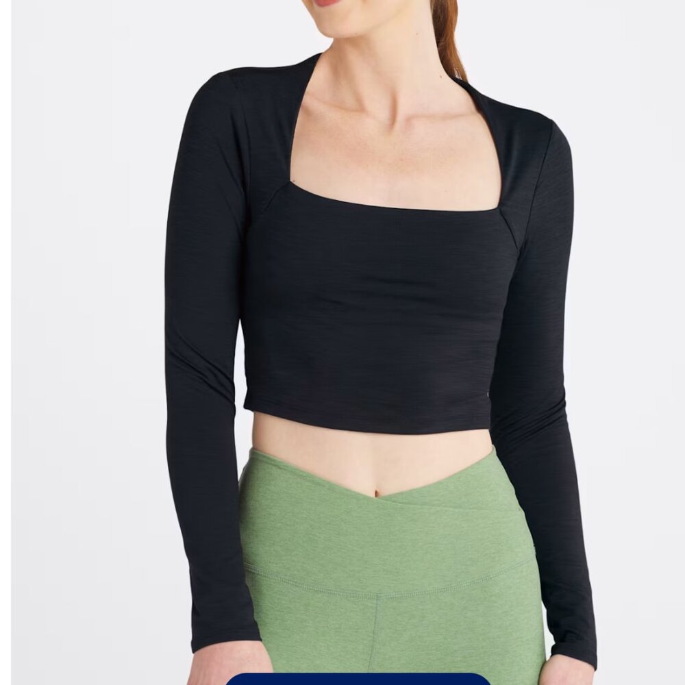 NWT Beyond Yoga Heather Rib Frame Cropped Pullover